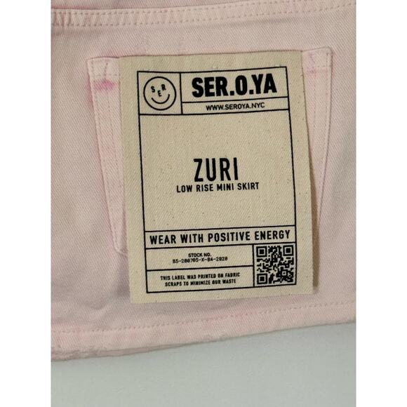 NWT SER.O.YA Zuri Low Rise Denim Mini Skirt in Bleach Pink Size 26 - Picture 6 of 7